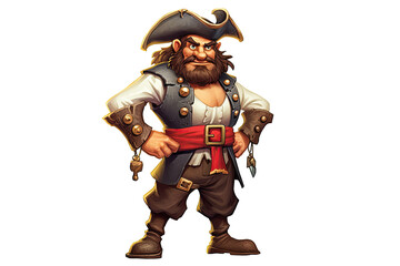 Naklejka premium cartoon character male pirate in a hat on a white isolated background. Generative AI illustration