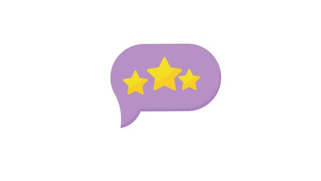 4k customer feedback three star with bubble speech motion graphic, 2d animation video footage.