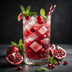 Image of a refreshing pomegranate mojito, garnished with pomegranate arils and fresh mint leaves printed on Printed Glass Basin Splashbacks