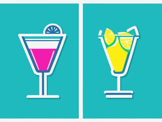 set of cocktails juice icon vector