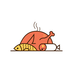 Chicken icon, Poultry symbol, Fish icon, Seafood symbol, BBQ icon, Barbecue symbol.