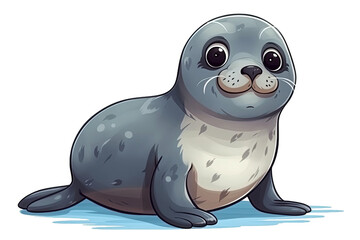 cute seal on a white isolated background. Cartoon happy character