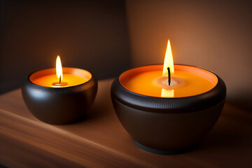 Fototapeta na wymiar Aromatic candles lit, decorating and brightening the sophisticated environment. Generative AI_1.
