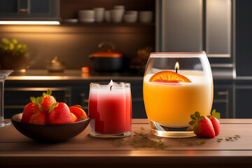 Aromatic candles lit, decorating and brightening the sophisticated environment. Generative AI_24.