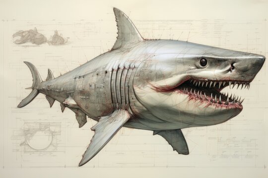 Drafting animal shark by pencil. Illustration style. Generative AI.