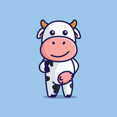 Obraz na płótnie Canvas Cute cow thumbs up simple cartoon vector illustration animal nature icon