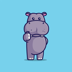 Obraz na płótnie Canvas Cute hippopotamus thumbs up simple cartoon vector illustration animal nature icon