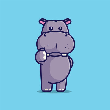 Cute hippopotamus thumbs up simple cartoon vector illustration animal nature icon