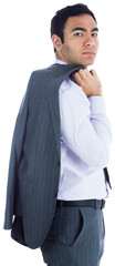 Digital png photo of serious asian businessman turning around on transparent background