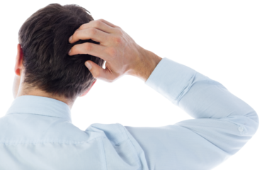 Digital png photo of high section of caucasian businessman scratching head on transparent background