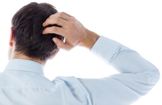 Digital png photo of high section of caucasian businessman scratching head on transparent background