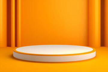 Pedestals Podium round empty stand on orange background with geometric shape