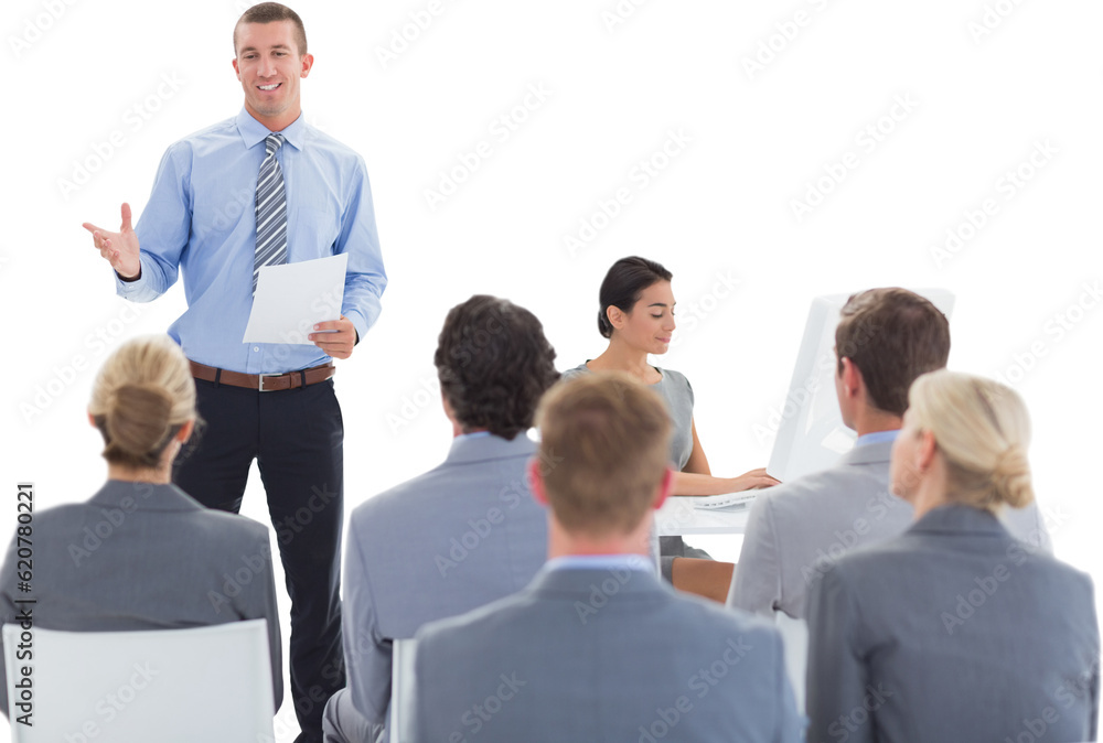 Wall mural digital png photo of diverse business people attending meeting on transparent background