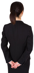 Digital png photo of back view of asian businesswoman in black suit on transparent background