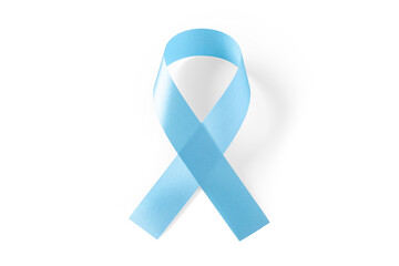 Blue ribbon isolated on white background, world diabetes day, prostate cancer awareness month
