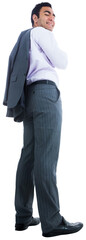 Digital png photo of happy asian businessman turning around on transparent background