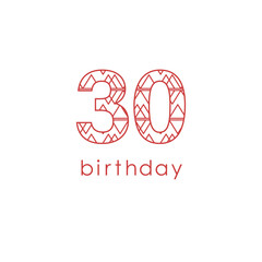 Digital png illustration of red 30 number with pattern on transparent background