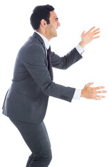 Digital png photo of crying biracial businessman on transparent background