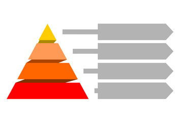 Infographic illustration of yellow and red triangles divided and cut into thirds and space for text, Pyramid shape made of four layers for presenting business ideas or disparity and statistical data - obrazy, fototapety, plakaty