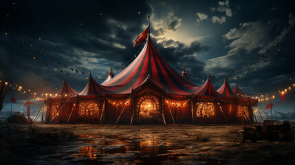 Circus tent in the dark. Generative Ai - obrazy, fototapety, plakaty