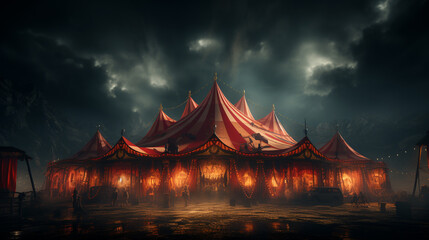 Circus tent in the dark. Generative Ai
