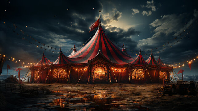 Circus tent in the dark. Generative Ai