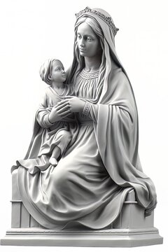 Graphic drawing of the statue of the Orthodox Virgin Mary with the baby AI