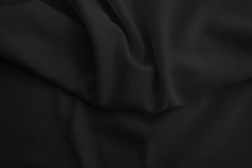 Abstract black wavy cloth. Dark fabric background.