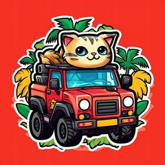 Cute cat on the car.Generative Ai
