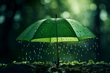 green umbrella in the rain