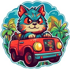 Cute cat on the car.Generative Ai