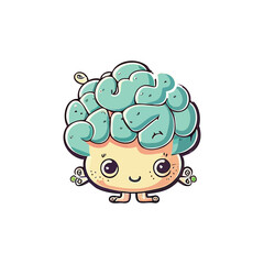 kawaii brain vector illustration logo concept, Isolated on white background Brain,mind relax,calm character concept, brain logo