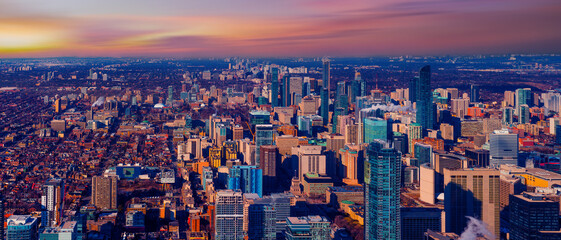 Aerial view of Downtown skyline in Toronto, Canada