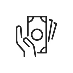 Cash Payment Icon. Vector Linear Editable Sign of  Hands Handling Banknotes, Symbolizing Direct Financial Transactions, Availability of Cash Payments,  withdrawal and deposit of funds.