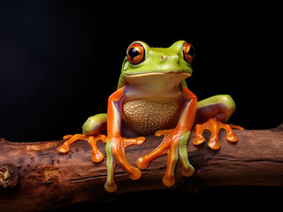 Fototapeta premium Redeyed tree frog sits on bamboo stick