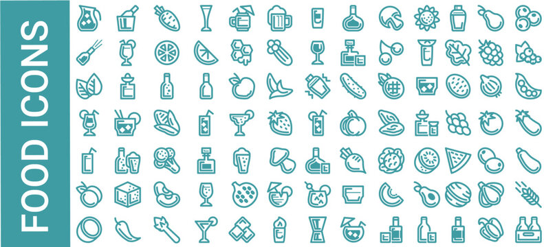 food icons, cooking icon, drinks icon, vegetables icon, fruits icon,  icon, vector, set, icons, symbol, illustration, design