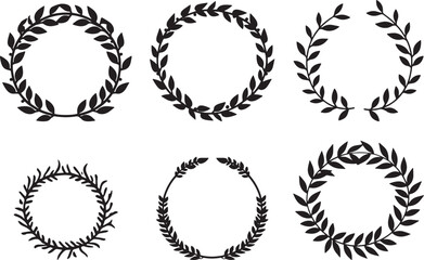 Obraz premium black circular foliate laurel branches vintage frame set vector illustration