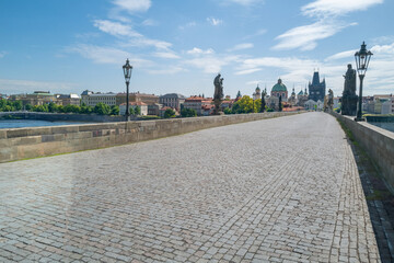 the deserted Karls Bridge in Prague