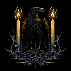 crow and candles fire Illustration