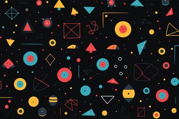 geometric shapes seamless pattern on isolated dark background