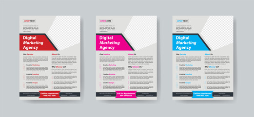 a bundle of 3 templates of a4 flyer, Flyer template layout design. business flyer, brochure, magazine or flier mockup in bright colors. perfect for creative professional business. vector template