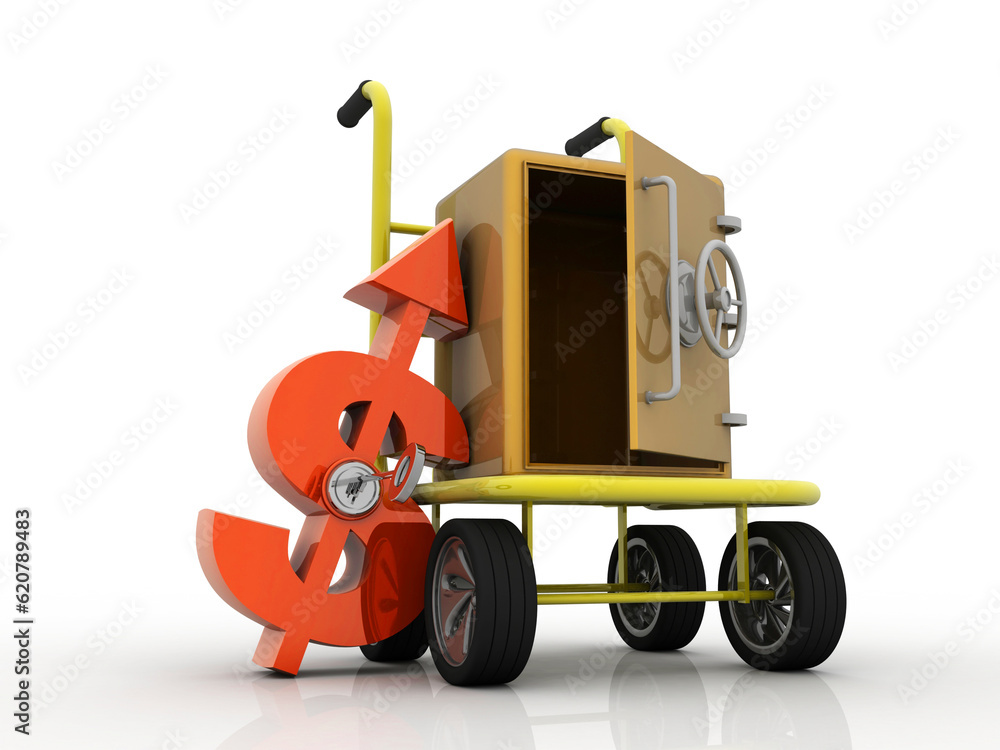 Poster 3d rendering dollar symbol with locker