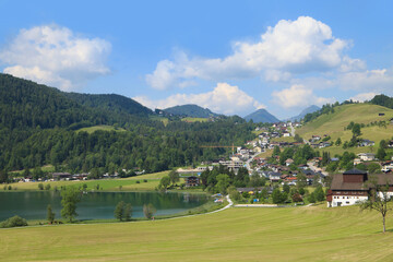 Beautiful view at Thiersee destination and the lake in Tyrol - Austria - obrazy, fototapety, plakaty