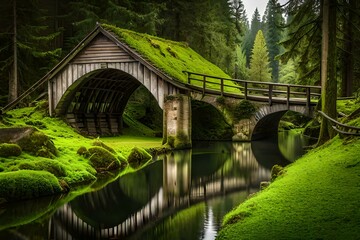 Fototapeta na wymiar bridge in the forest, bridge over the river, forest