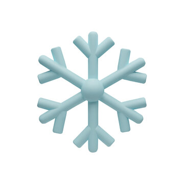 3d render snowflake. Meteorology realistic element. Vector symbol of cold, frost. Design element for winter season. Hegagon shape crystal in clay, plastic style