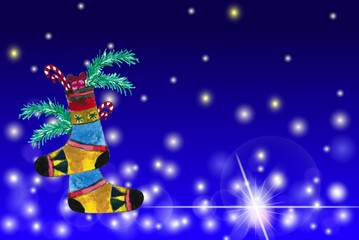 Fototapeta na wymiar Happy New Year and Merry Christmas! Can be used as a postcard, internet banner or flyer. Illustration has space for text , copy space