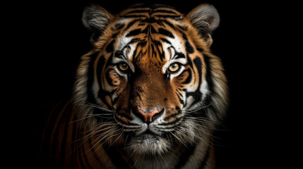 A close up of a tiger on a black background, Generative AI
