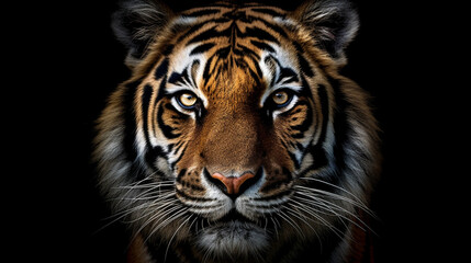 Fototapeta na wymiar A close up of a tiger on a black background, Generative AI