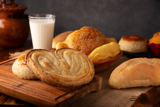 Mexican sweet bread "oreja" made with puff pastry, its name comes from its shape similar to that of ears, of French origin, where it is known as Elephant Ear or Palmier Puff Pastry