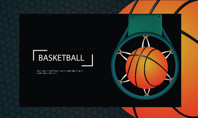 Basketball Tournament Responsive Template or Website Banner Design with Aerial View of Basketball Goal in Hoop Net. © Abdul Qaiyoom